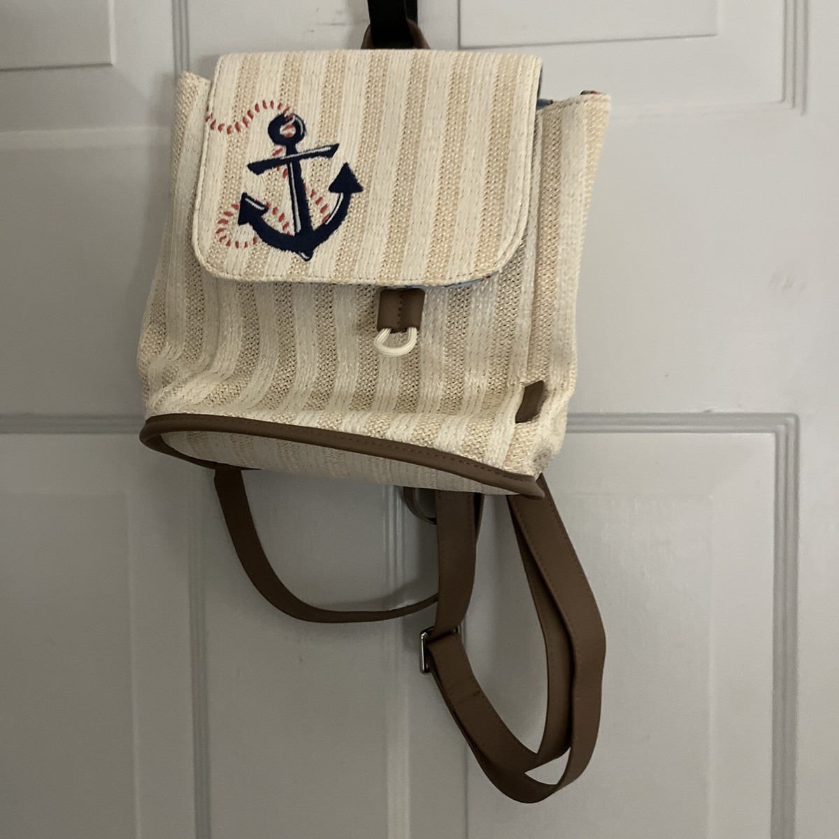 NWT Vera Bradley Straw Mini Backpack Regatta Anchor/beach/sailing theme Summer Vera Bradley Regatta Anchor Navy Straw Small Backpack NWOT  main image 3