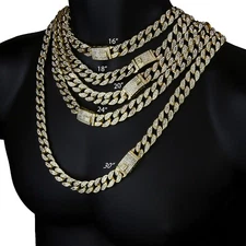 Mens 14k Gold Plated 16"-30" Miami Cuban Cubic-Zirconia Link Choker Chain