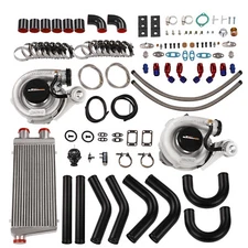 7PCS T3 Twin Turbo Kits 420HP For 3-5L Engine + Intercooler Piping Type-S BOV