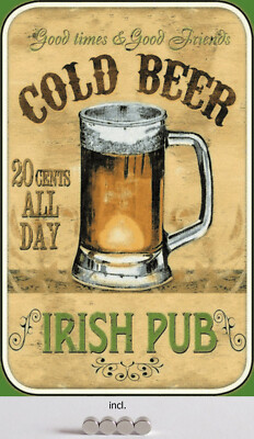 Blechschild 20x30 Irish Pub Wand + Tür Schild Bier Cold Beer Ale Stout Irland We