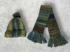 Handmade Crocheted Multicolor Adult Winter Scarf and Hat Set