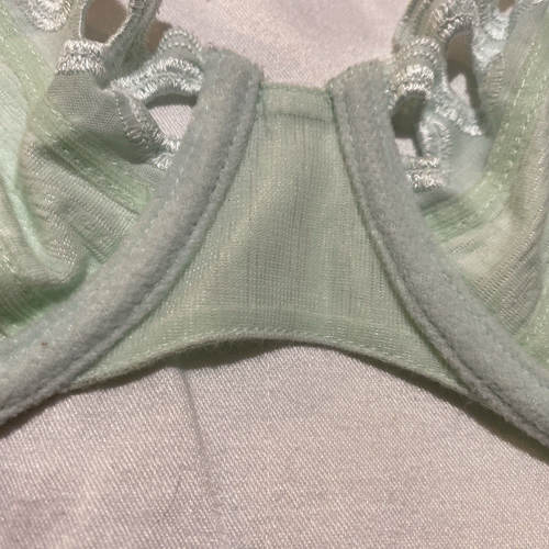 Panache 36B Unlined Semi Sheer Sea Green Underwire Hole Trim Balconette Bra - Picture 8 of 10