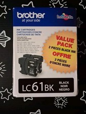 NEW 2 Pack Brother LC61BK 61 Genuine Ink Cartridges BLACK 1058 Exp. 12/2027