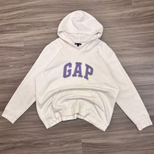 GAP Logo Hoodie White Purple Embroidered Spellout Size XXL 2000's Y2K Classic