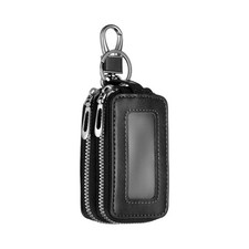 Double Car Key Fob Case Genuine Leather Smart Key Holder Black