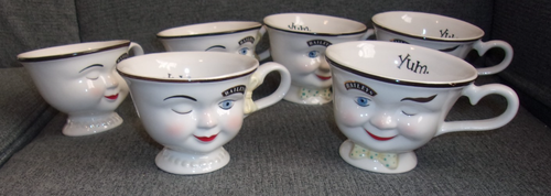 JUEGO DE 6 TAZAS DE CAFÉ DE PORCELANA GUIÑANDO UN OJO ROJO ROBIN BAILEY'S TAZAS 3 PARA ÉL Y 3 PARA ELLA - Imagen 2 de 5