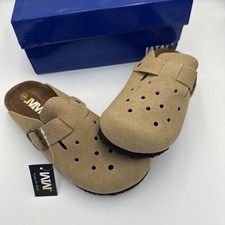 Womens Clogs Slip On Shoes Mules Cork Footbed Suede Leather Size 6 Sand Khaki