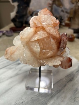 Fire Quartz Rose Flower carving large