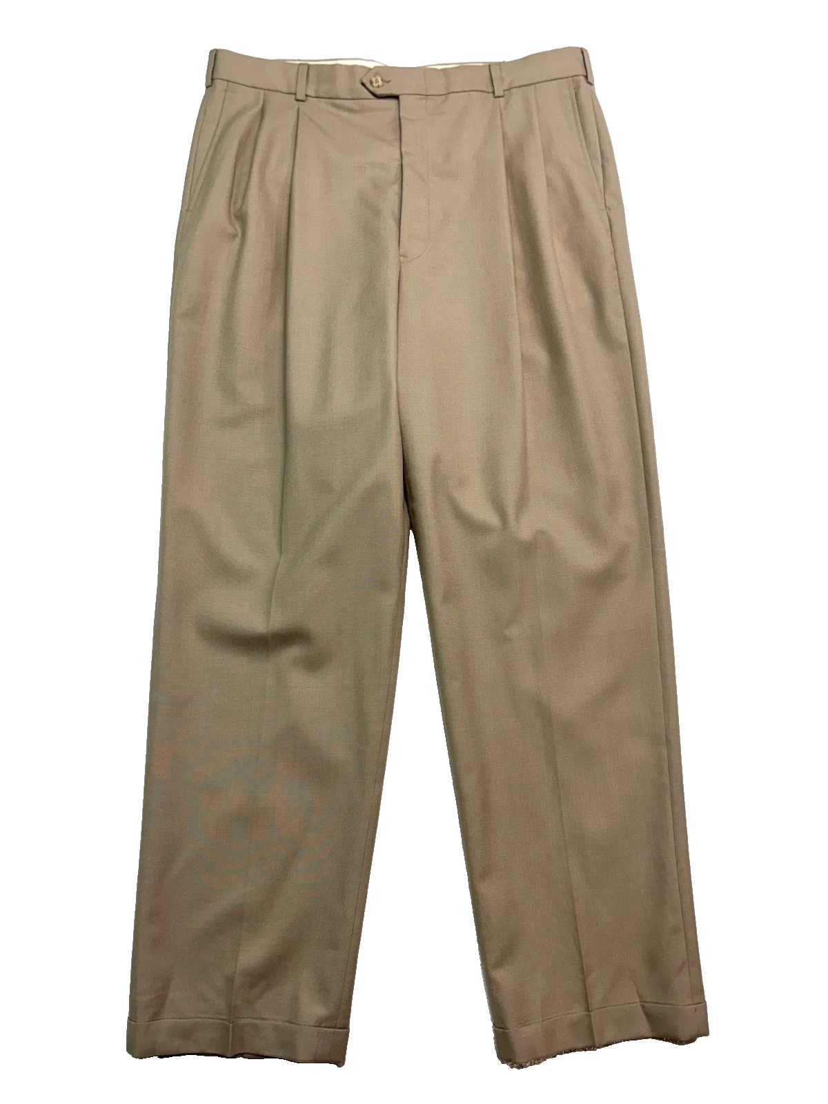 Lord Taylor 36x32 Khaki Pleated Dress Suit Pants Worsted Wool USA Trouser Cuffed
