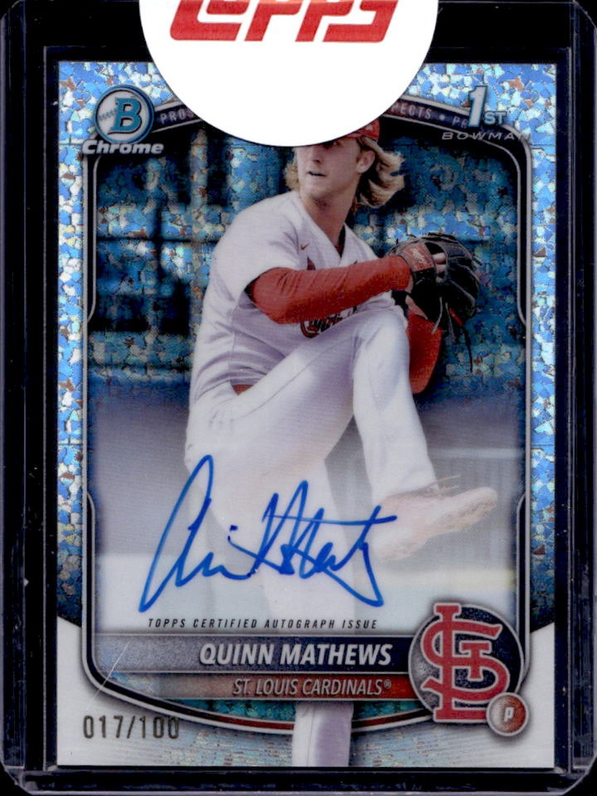 2025 Bowman Quinn Mathews Chrome Auto Mini-Diamond Refractor 1st #/100 Cardinals
