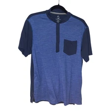 Showers Pass Men's Merino Wool Hiking Shirt Size M Blue Pocket 1/4 Snap Layer