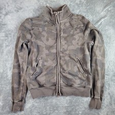 True Religion Jacket Women s L Gray Camouflage Camo Full Zip Sweatshirt