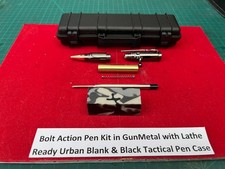 Bolt Action Pen kit Gunmetal with Lathe Ready Urban Blank and Tactical Pen Case