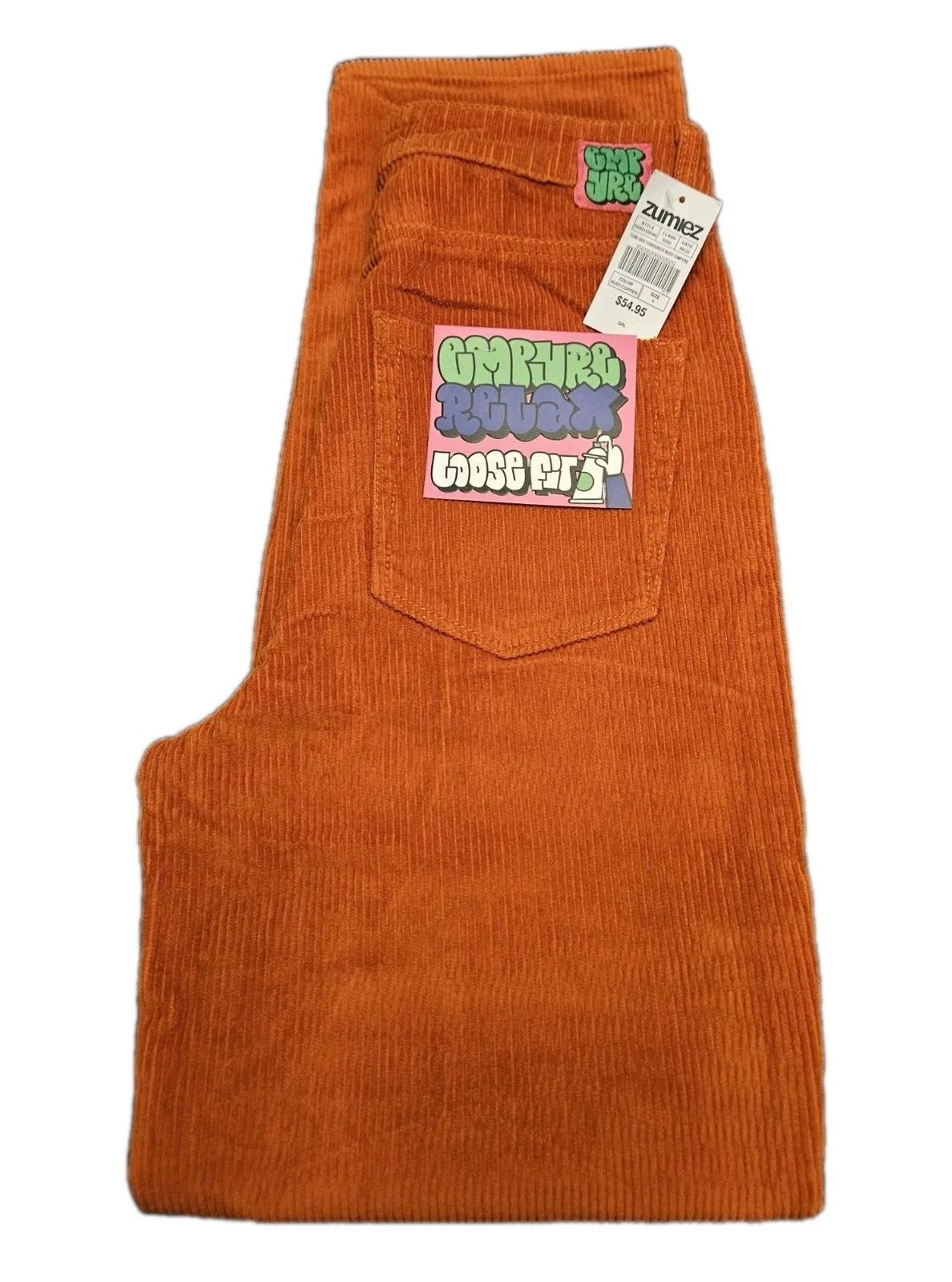 Empyre Relax Loose Fit Tori SK8 Corduroy Pants Womens Sz 4 Orange Grunge Y2K NEW