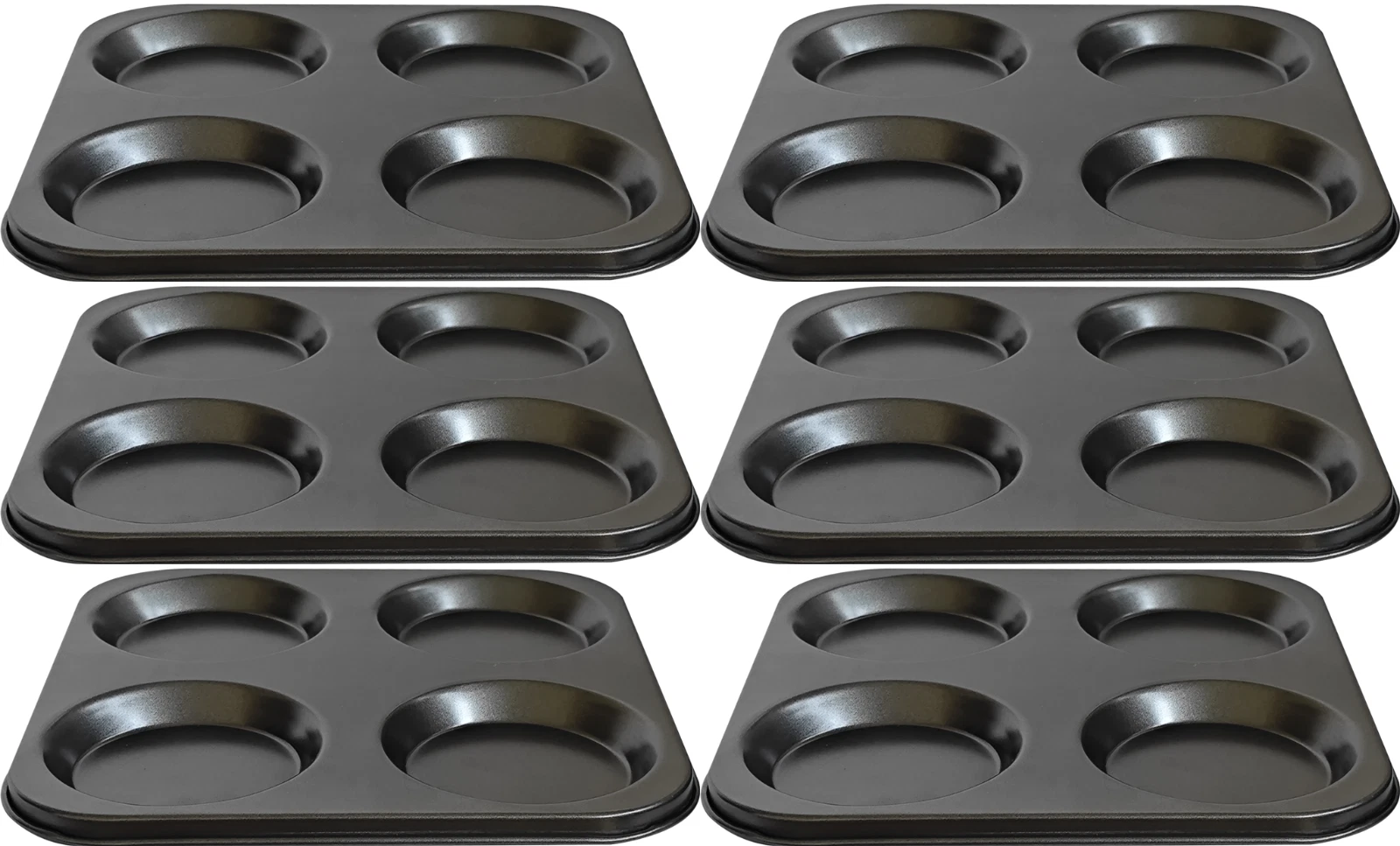6x basiks 4 Cup Yorkshire Pudding Non-Stick Steel Cake Baking Kitchen Oven Tray