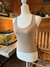 Aura Soft Ribbed Tank Top Cami Size Small Neutral Beige Layer Lounge