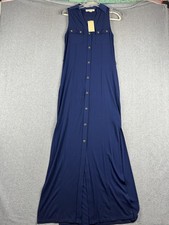 Michael Michael Kors Dress Womens XS Blue Sleeveless Maxi Shirt Button NWT