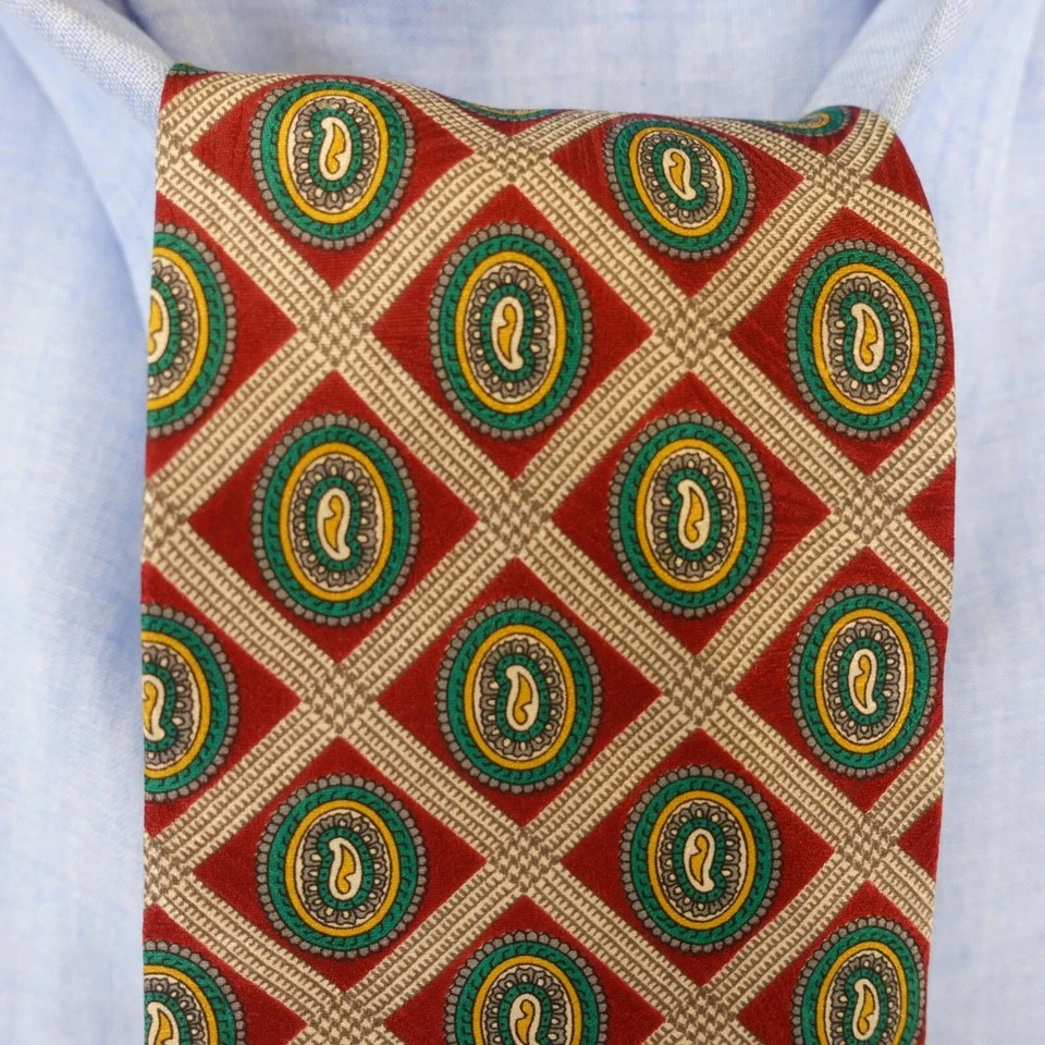 Corbata Medallón Paisley Para Hombres Rojo Verde Diamante Western Boho BOSTON TRADERS Foto 2 de 4