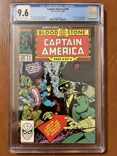 Captain America #360 KEY: CGC Graded 9.6 WP 2nd Cameo of Crossbones Marvel  1989