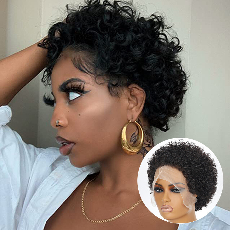 Short Curly Pixie Cut Wig 100% Virgin Brazilian Human Hair 6 Inch Bob Glueless Human Hair Short Pixie Curly Wig Wear to Go Glueless Curly  main image 2