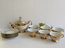 VINTAGE 50s Bavaria Mitterteich Germany Gold Leaf Tea Set Service for 6 MINT WOW