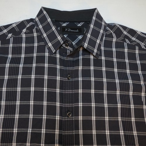 7 DIAMONDS Black BUTTON UP LONG SLEEVE SHIRT Mens XL  - Picture 1 of 3