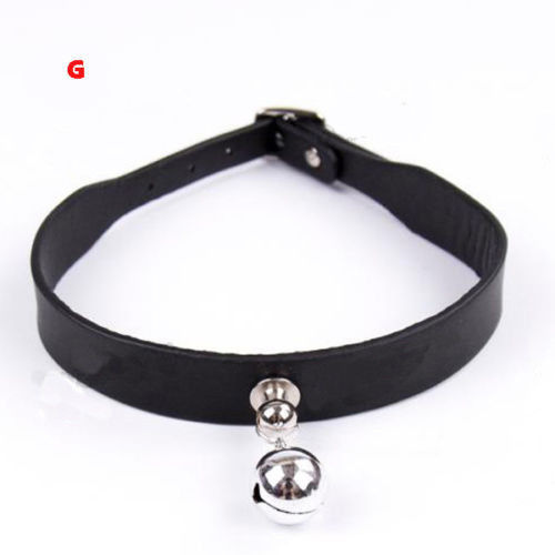 PU Leather Neckcollar Neck Collar Bell Adjustable Black - Picture 1 of 5