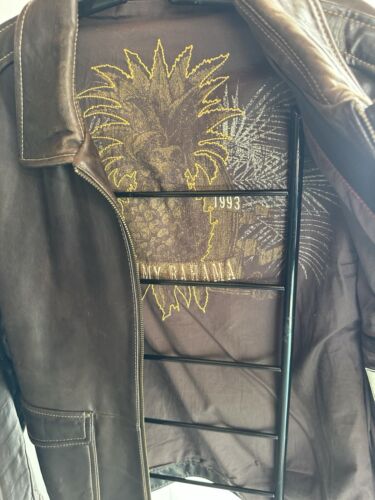 Tommy Bahama Brown Leather Bomber Jacket Mens Large - Picture 6 of 15