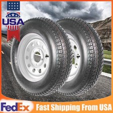 2 Pack St20575d15 Trailer Tires On Rims 20575 15 In. 5 Lug Silver Spoke Wheel