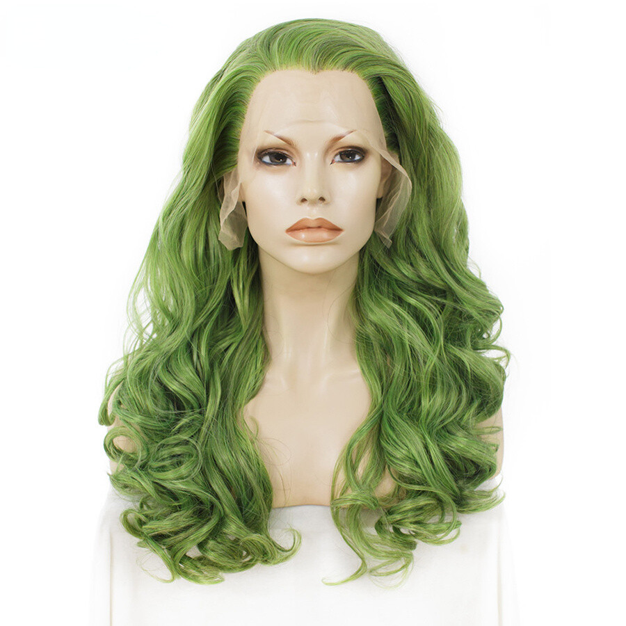 Green Wig Synthetic Lace Front Wig Wavy Long Wigs for Women 24 Inch