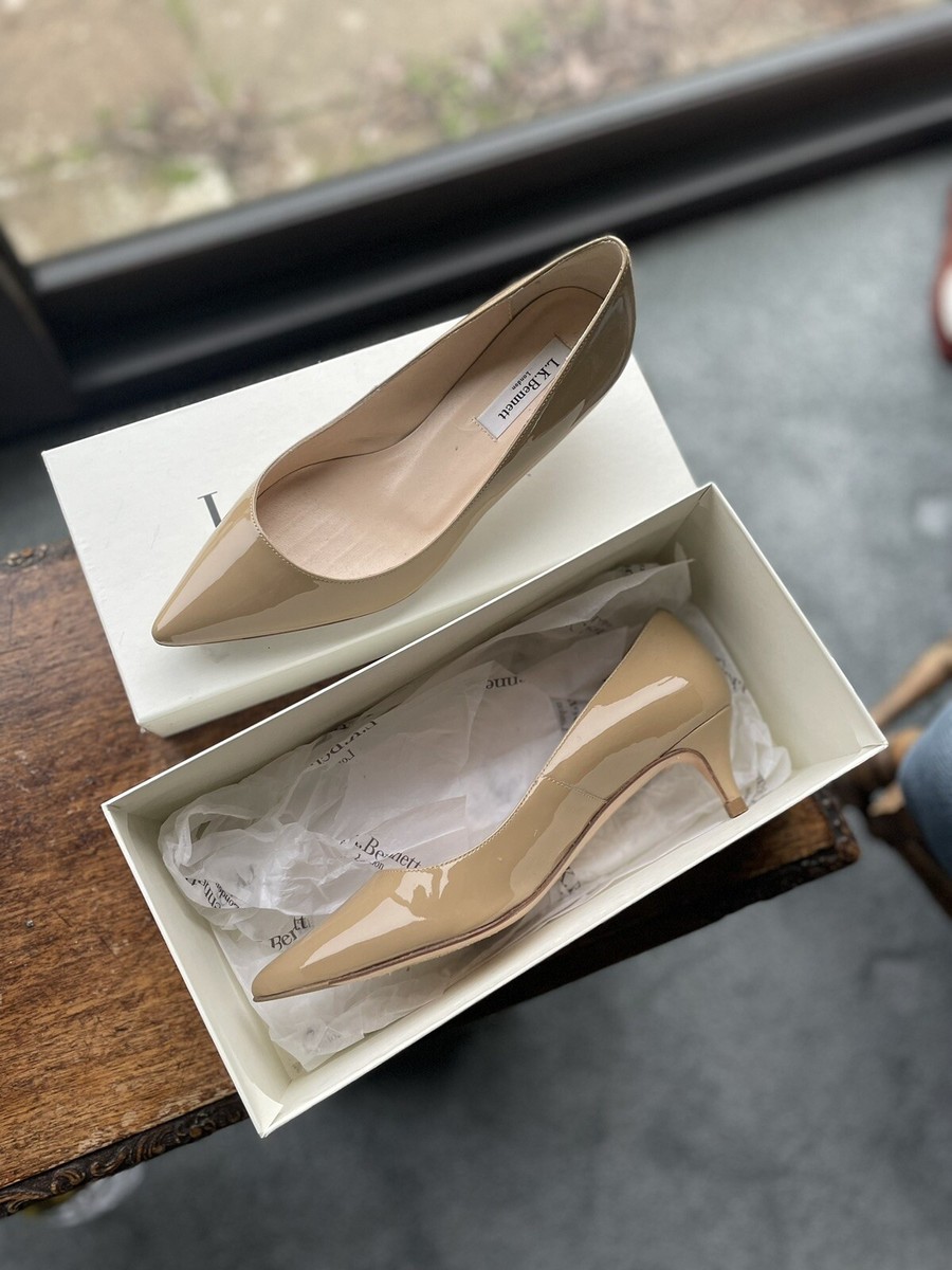 Bennett London Beige Patent Leather Kitten Heels