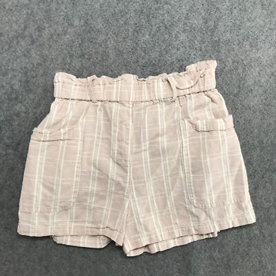 Emory Park Paperbag Shorts Womens Small Tan Plaid Paperbag Side Pockets *No Belt