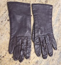 Vintage Size L Brown Leather Nylon Lined Formal 10" Gloves Japan