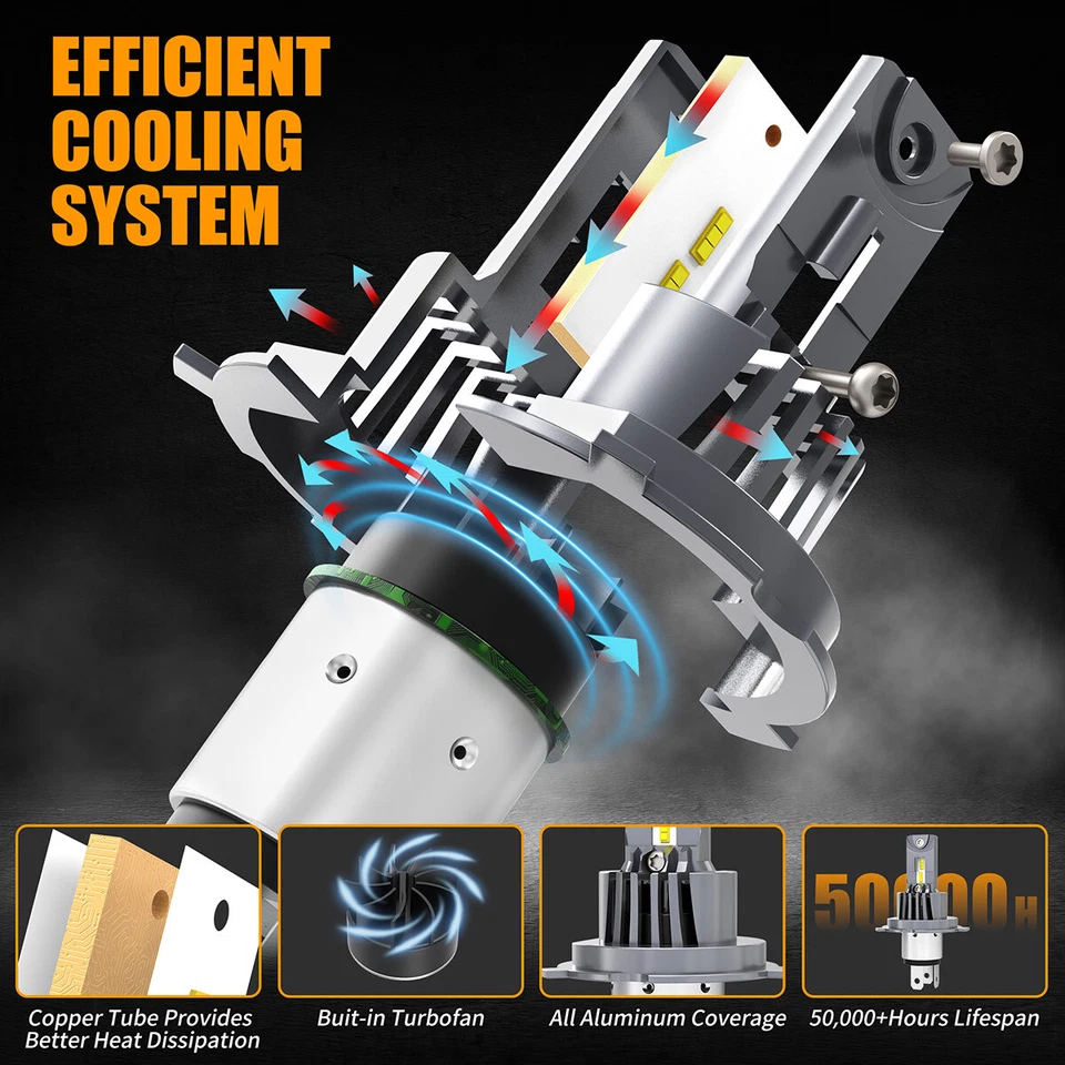 4x LED Headlight 9003 H4 Super Bright White Light For Chevrolet Aveo5 2009-2011 - Image 3 of 4