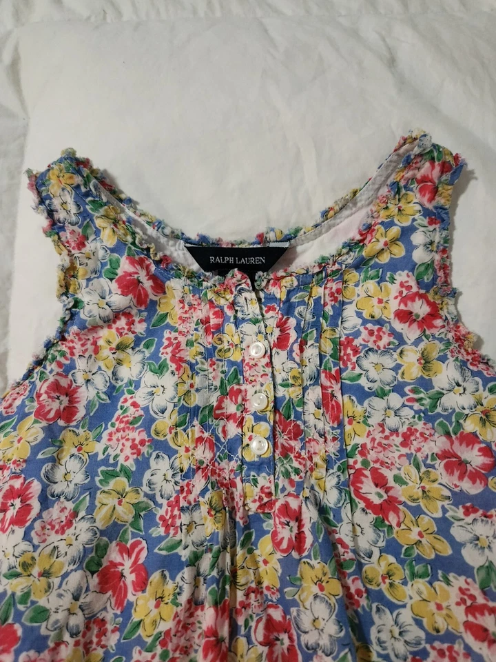 Ralph Lauren A-Line Dress Girls Size 5 Multicolor Floral 100% Cotton  - Image 4 of 4