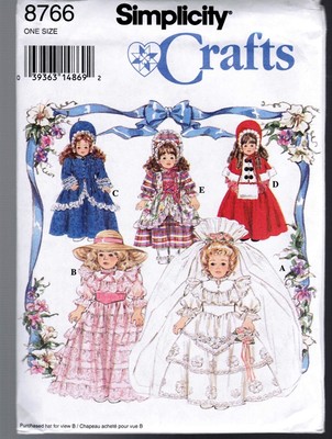 Simplicity 8766 16'' & 18'' Collector DOLL Pattern Clothes Retired 1993 New Uncut