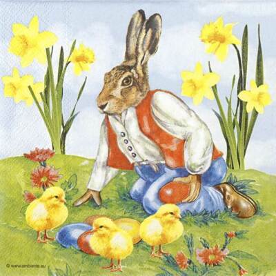 4x Papierservietten für Decoupage und Party - bunter Osterhase
