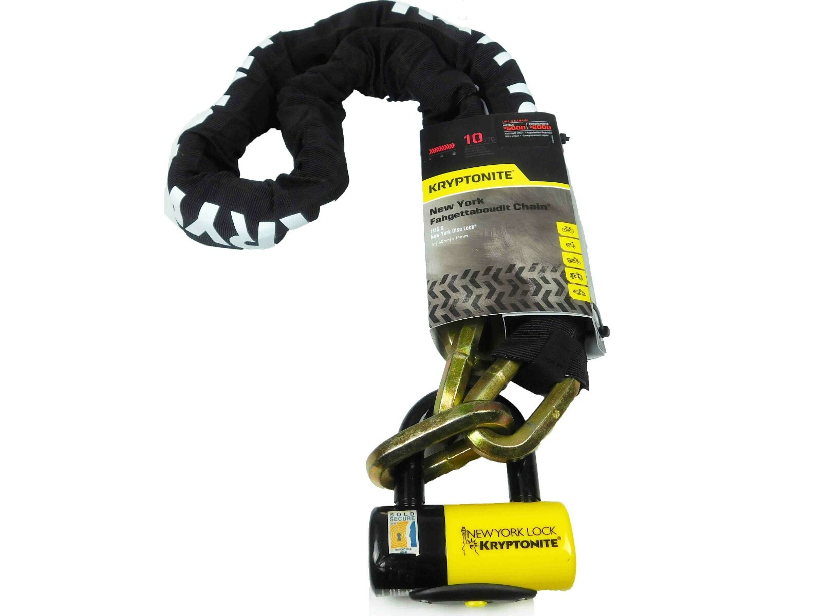 Kryptonite 57-98012 New York Fahgettaboudit Bike Chain 1415 and Disc Lock 150cm
