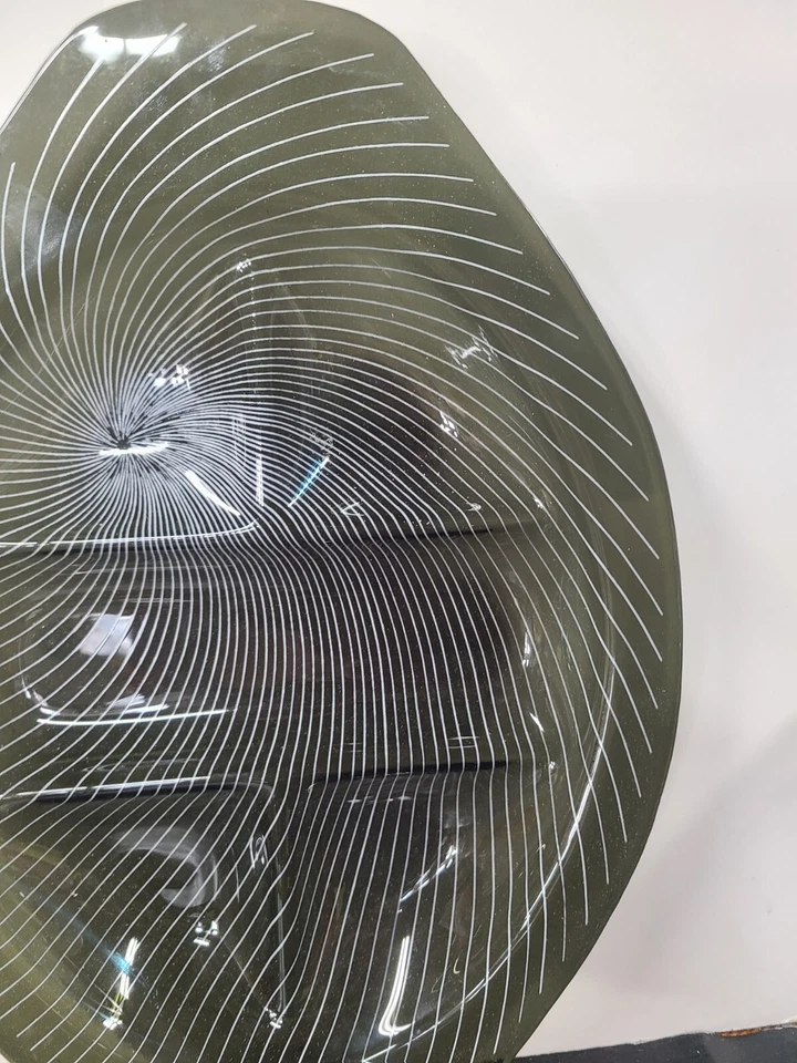 Vintage Lausitzer Glas Kristall 60s Op Art Serving Tray Glass Smokey Black White - Image 3 of 4