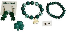 Lot of 5 Pieces of St. Patrick  s Day Jewelry Green Clovers Bracelets Earrings