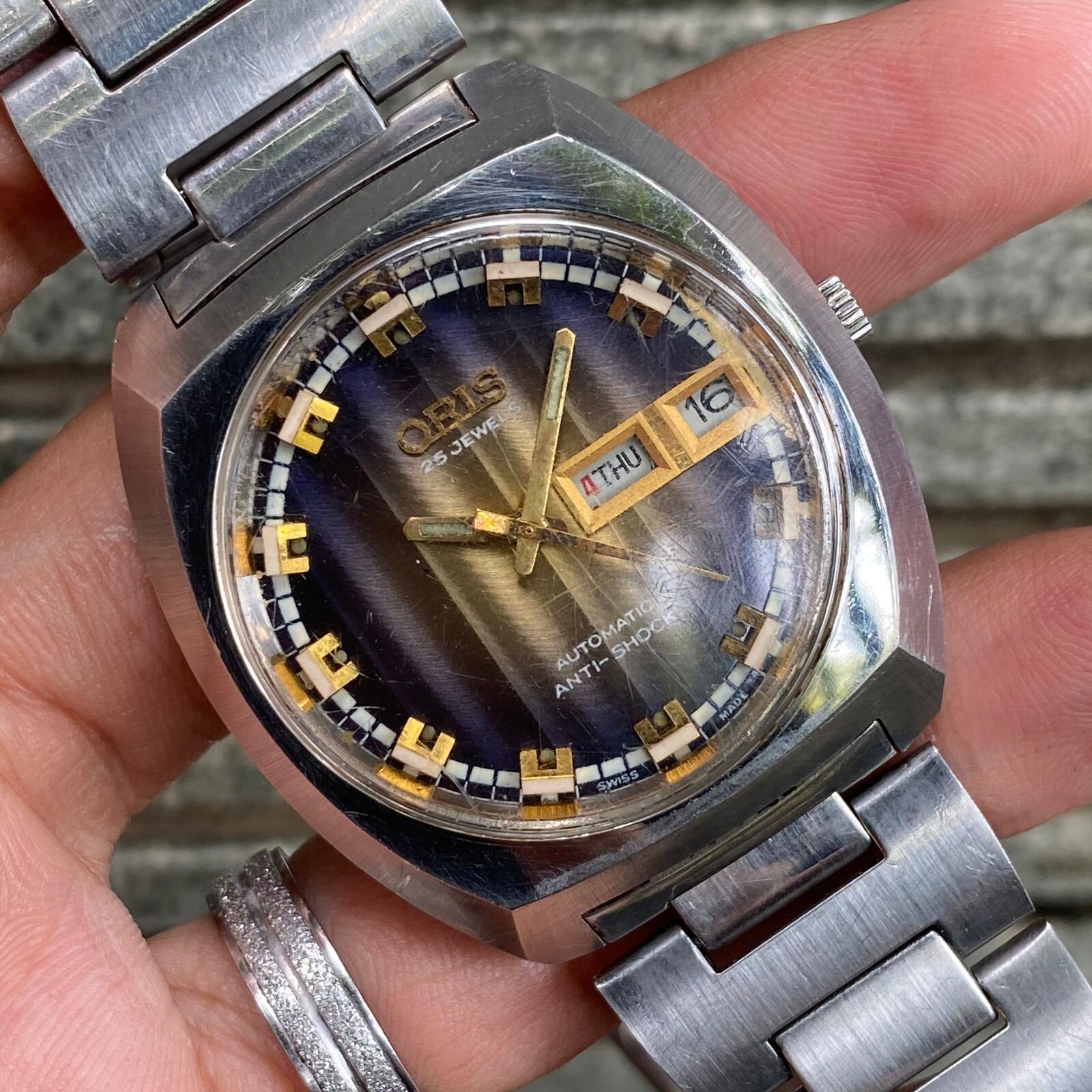 Vintage Oris Day Date Automatic Gradation Dial Swiss Men's Watch