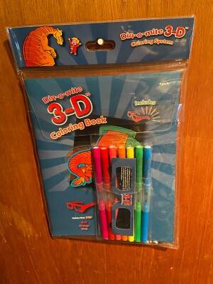 Din-O-Mite 3-D Coloring Book w/3D Glasses *NEW* b2