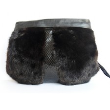 Vintage Fur Mink, Snakeskin  Leather Satin Lined Wristlet Purse/Muff Handwarmer
