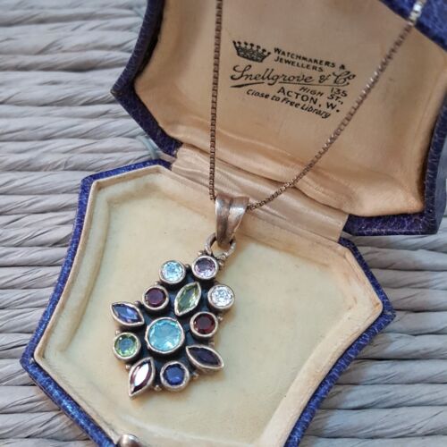Vintage 925 Sterling Silver Necklace, Multigemstones Pendant, Silver Jewellery - Picture 6 of 6