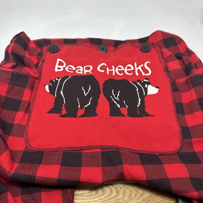 Lazy One Bears Xmas One Piece PJ's Long Underwear Flapjack Buffalo Check Sz M