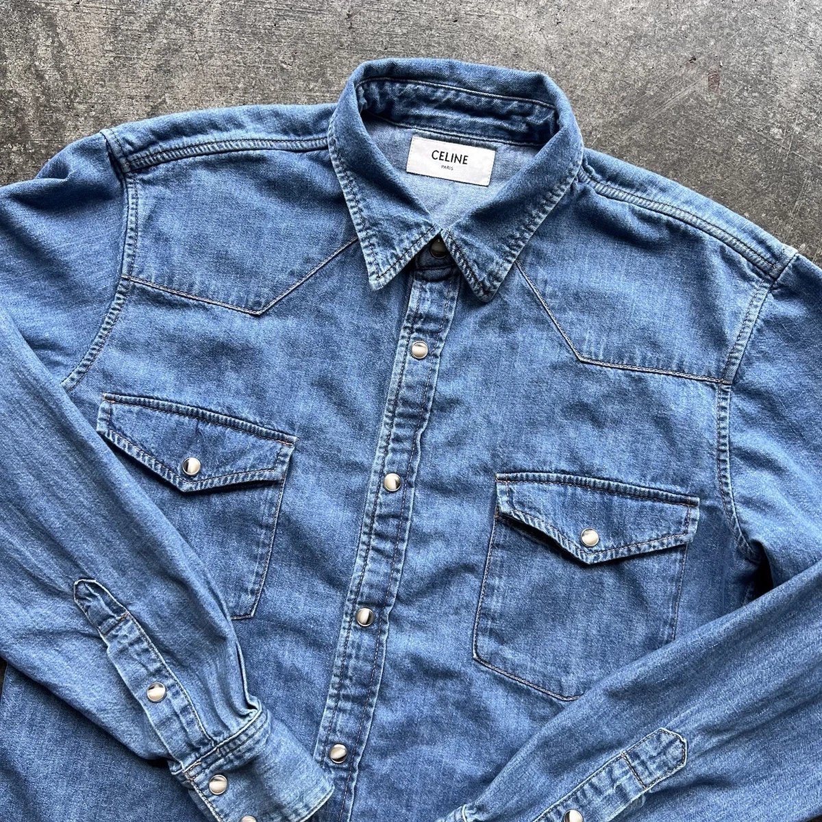 Mens denim pearl snap shirt sale
