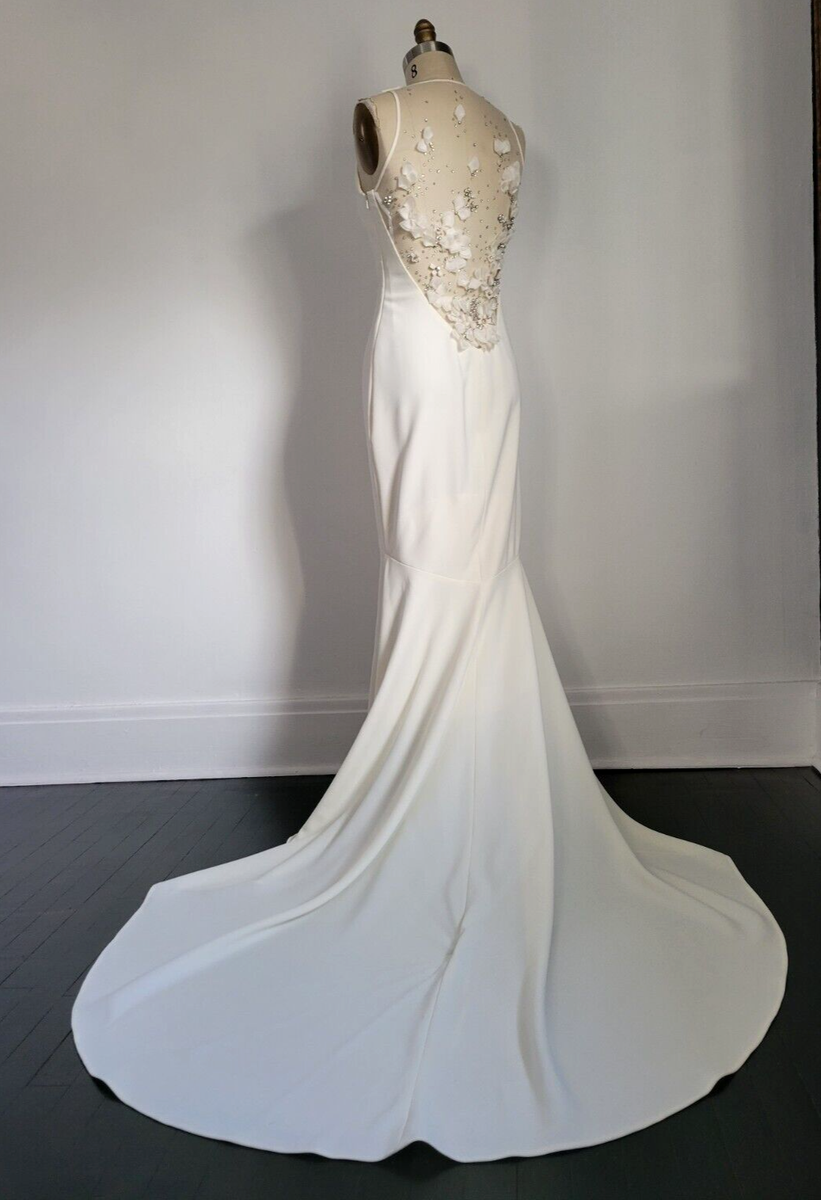 hand beaded wedding dresses AMSALE NEW YORK ELEGANT IVORY GOWN w/ SHEER ILLUSION BACK Material:Wetlook This wedding dress is going out outfits PH5 Iris Flower Asymmetric