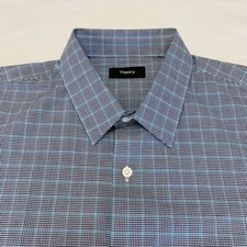 Theory Mens L/S Clean Shirt Masked Gingham Button Front Size X Large XL 185