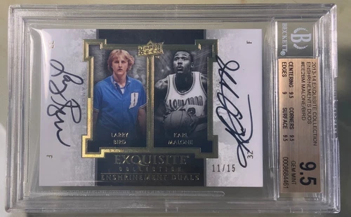 LARRY BIRD Karl Malone 2013-14 EXQUISITE Collection Duos AUTO /15 BGS 9.5 Pop 1