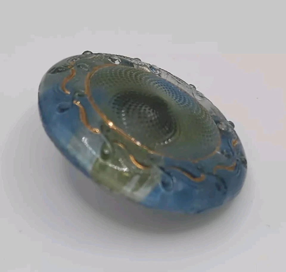 Vintage Czech Glass Light Blue Green Gold Tone Swirl Shank Round Silver Tone Art - Image 2 of 4